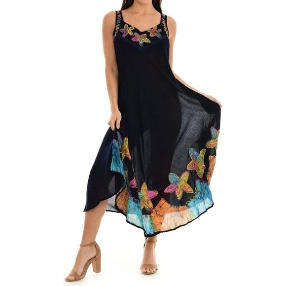 NWT SHORELINE Sleeveless Midi Navy Rayon Long Sundress Casual Summer Dress OSFM - Picture 4 of 16